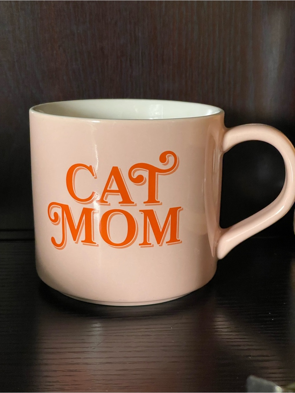 Parker Lane Cat Mom Pale Pink/Cream Ceramic Mug with Orange Lettering